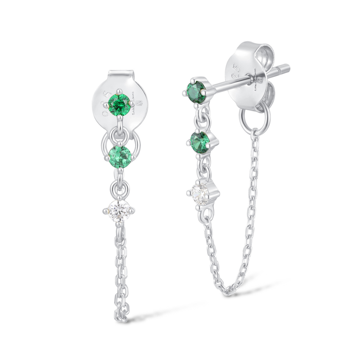 Earring Hoop Chain Triple Marquise Greens