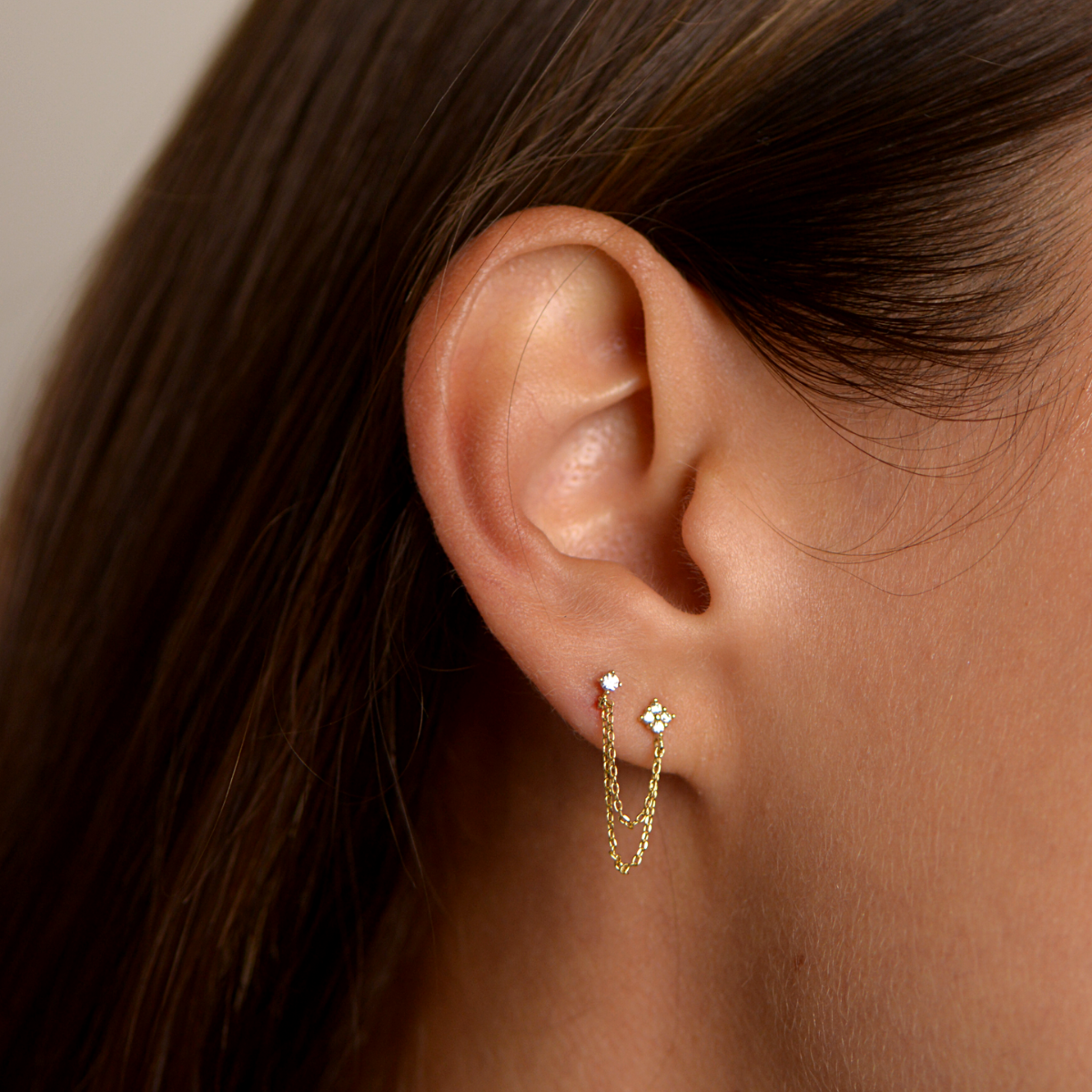 Earring Double Stud Chain