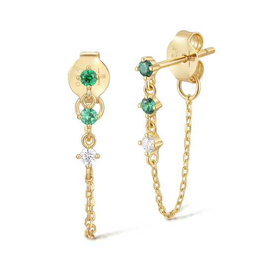 Earring Hoop Chain Triple Marquise Greens