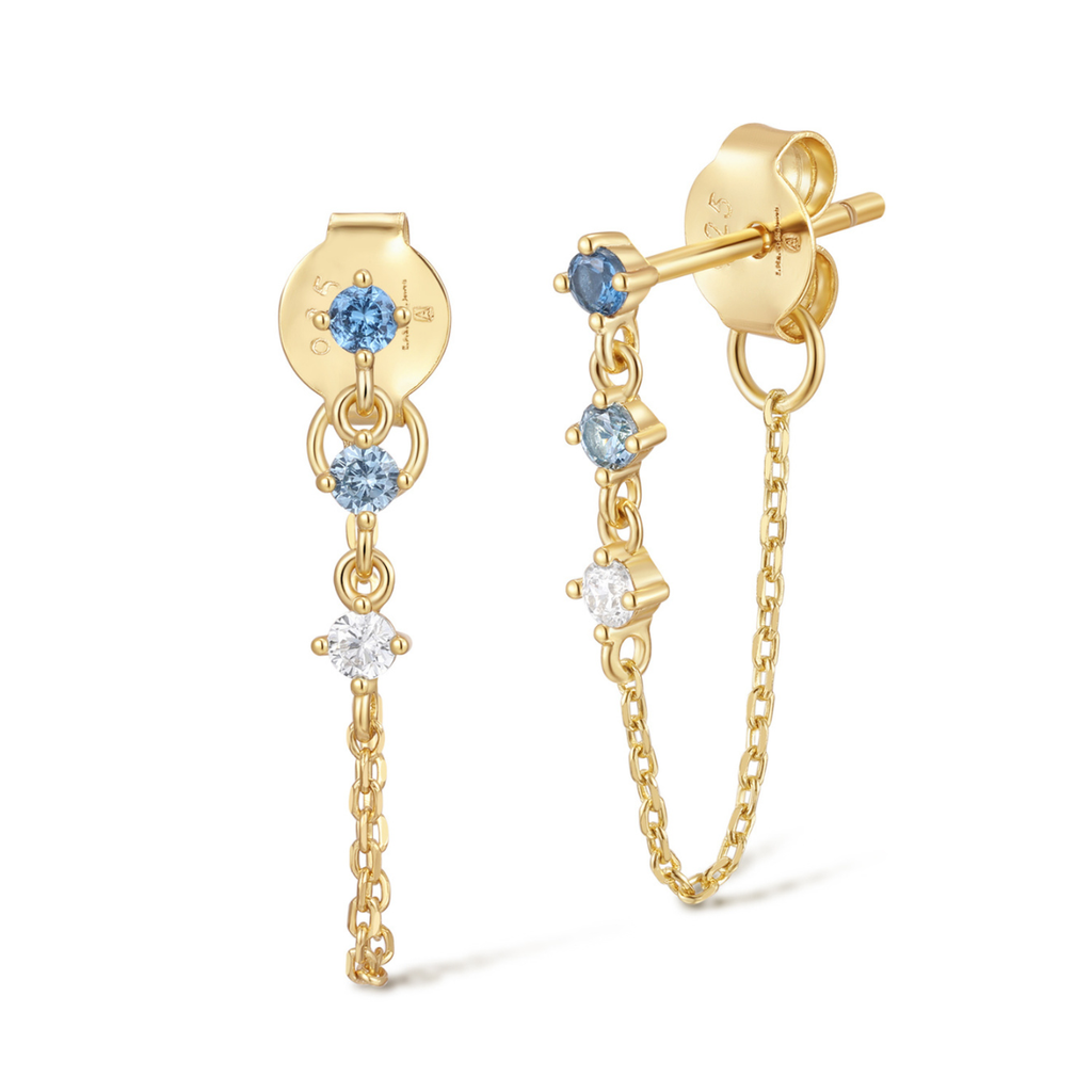 Earring Hoop Chain Triple Marquise Blues
