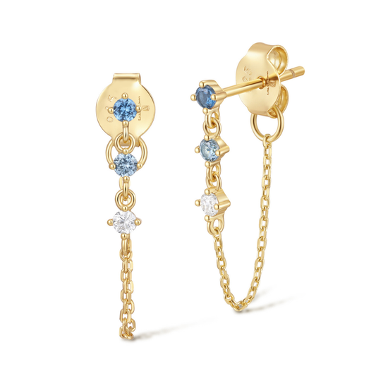 Earring Hoop Chain Triple Marquise Blues
