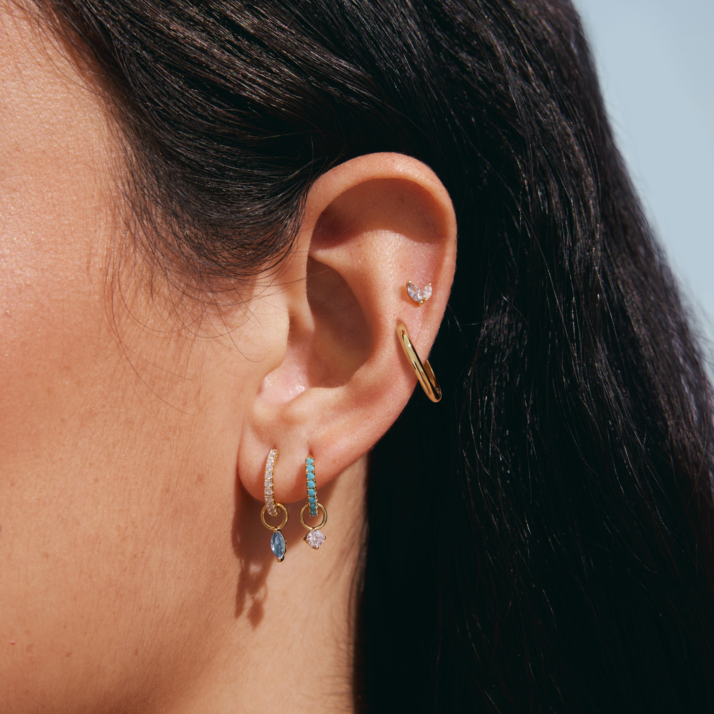 Earring Stud Double Petals Blue