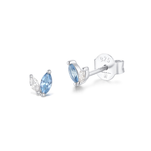 Earring Stud Double Petals Blue