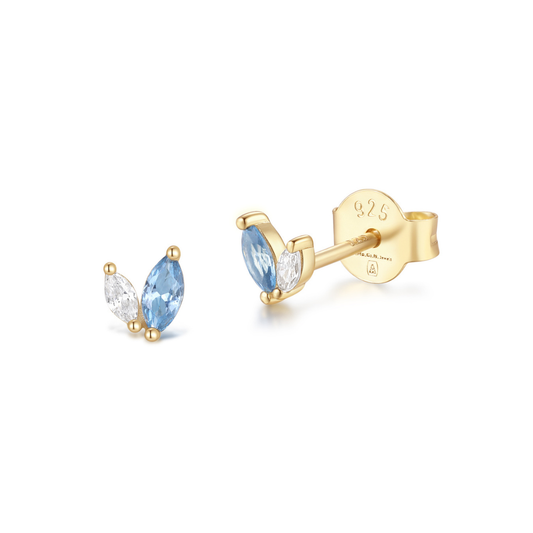 Earring Stud Double Petals Blue