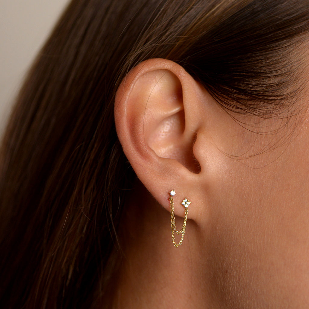 Earring Double Stud Chain