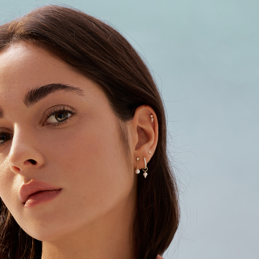 Earring Stud Chain Pearl