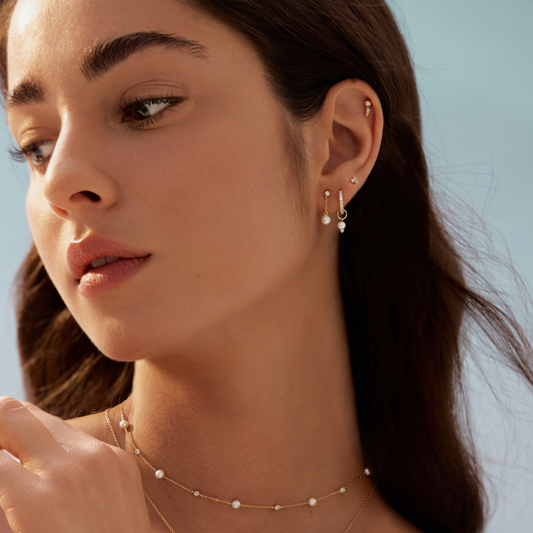 Earring Stud Chain Pearl